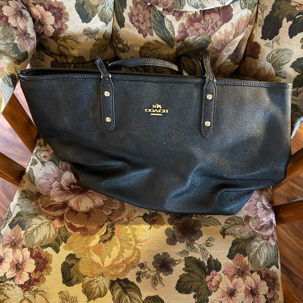 Coach Black Leather Tote Bag